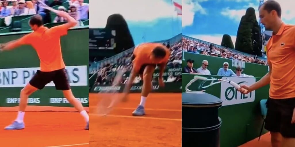 Berrettini lo umilia, Medvedev impazzisce: spacca la racchetta e poi la butta direttamente nel secchione dell'immondizia