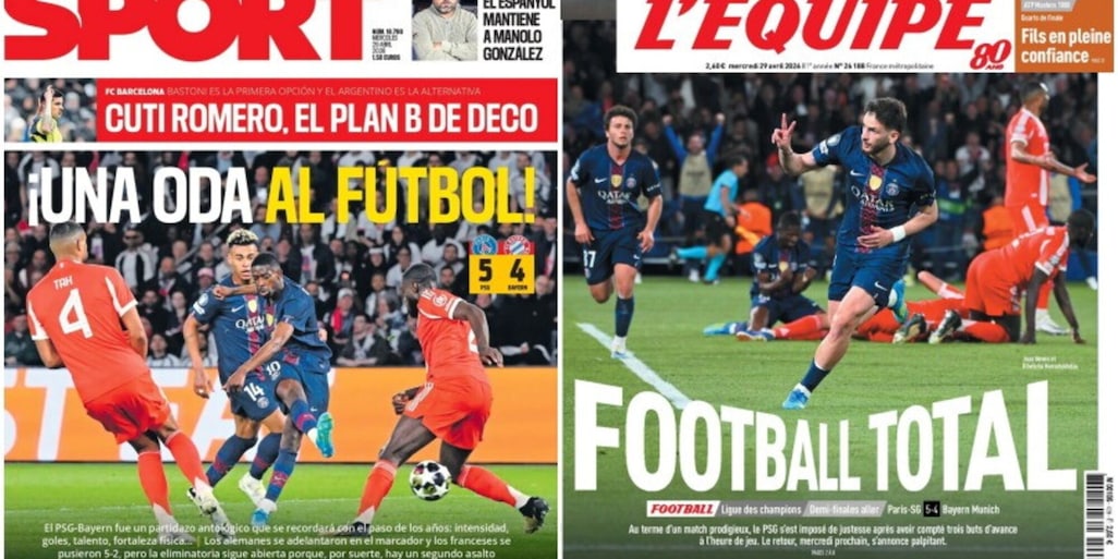 "Ode al calcio", "Football totale": le prime pagine dei quotidiani esaltano Psg-Bayern FOTO