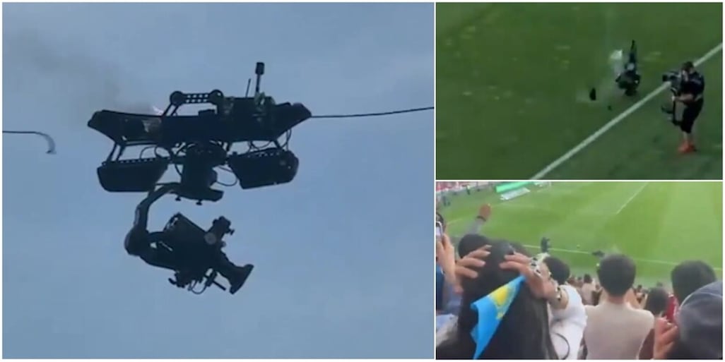 FOTO Tragedia sfiorata in Ungheria-Kazakistan, una telecamera cade dal tetto dello stadio: cosa è successo