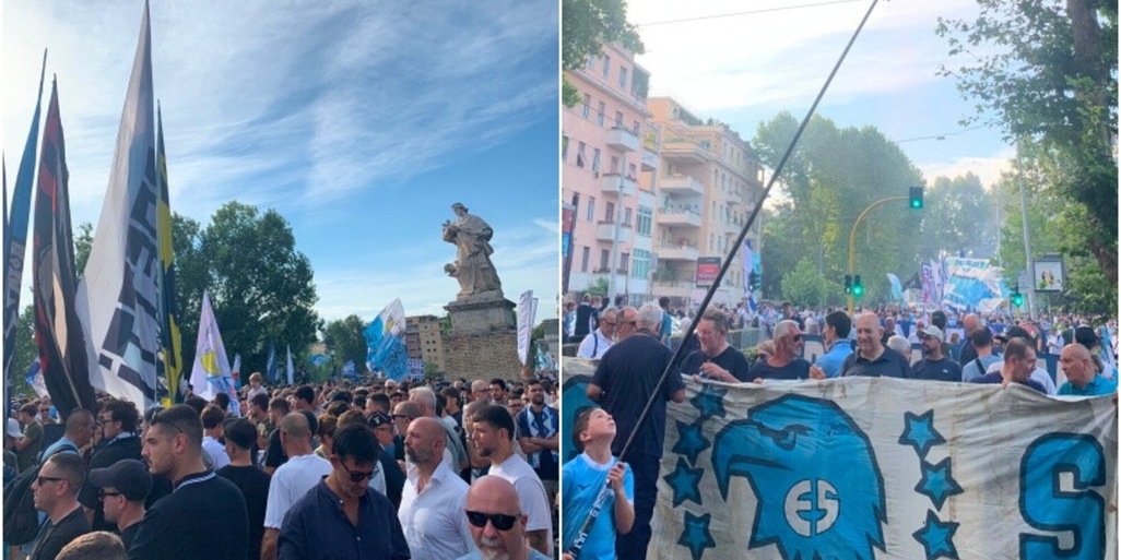 Striscioni e cori contro Lotito, migliaia di tifosi della Lazio in piazza contro il presidente