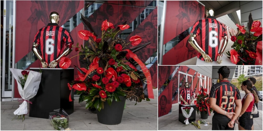 Baresi, i tifosi rossoneri rendono omaggio al Capitano: all'ingresso di Casa Milan la maglia numero 6 e mazzi di fiori