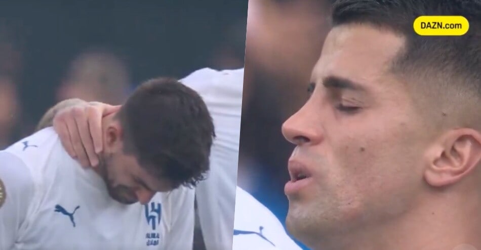 Cancelo e Ruben Neves distrutti: piangono durante il minuto di silenzio per Diogo Jota