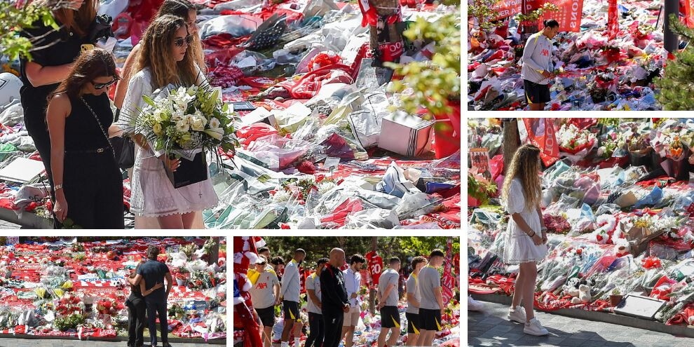 I giocatori del Liverpool con la moglie e la mamma di Diogo Jota ad Anfield: le immagini strazianti