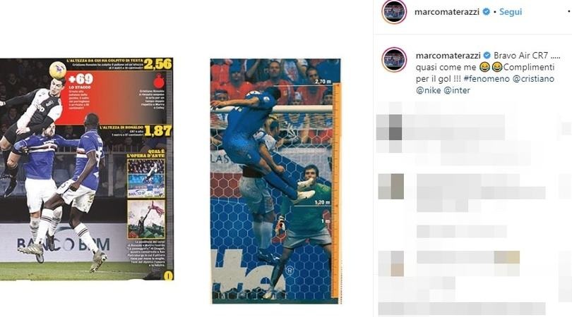 Ronaldo in volo, Materazzi punzecchia: "Bravo Air CR7…quasi come me!"