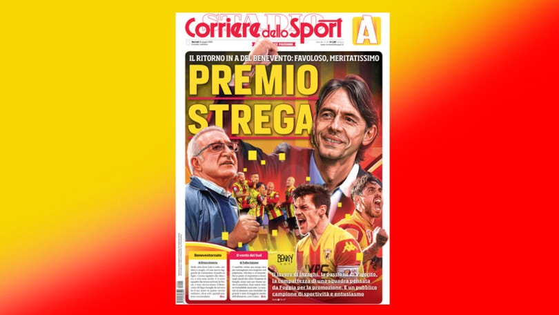 La prima pagina del Corriere dello Sport per celebrare il Benevento che torna in serie A