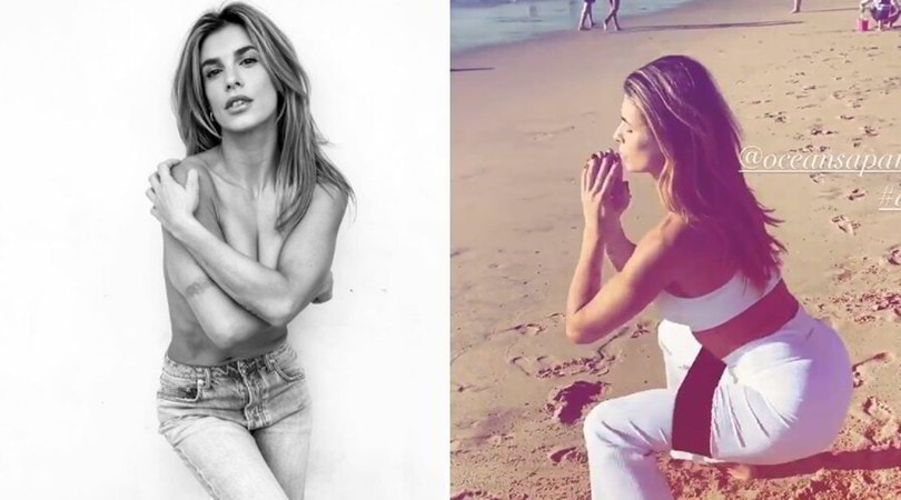Elisabetta Canalis, il buongiorno senza maglietta e poi l'allenamento in spiaggia