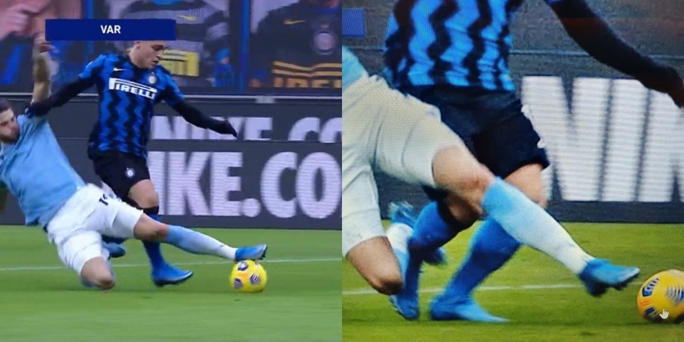 Inter-Lazio, la fotosequenza dell'intervento di Hoedt su Lautaro