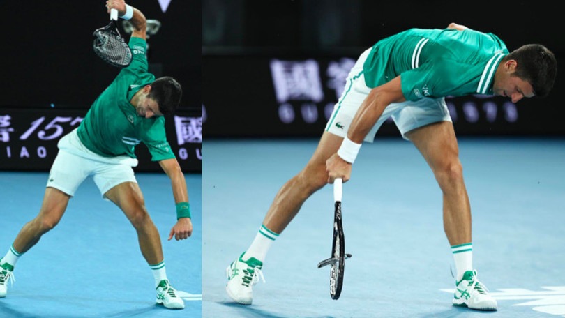 Djokovic nervoso contro Zverev: racchetta spaccata