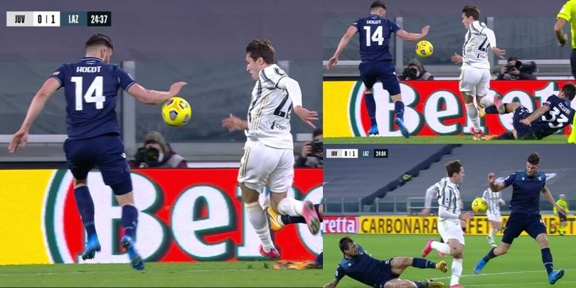 Juve-Lazio: il mani di Hoedt in area