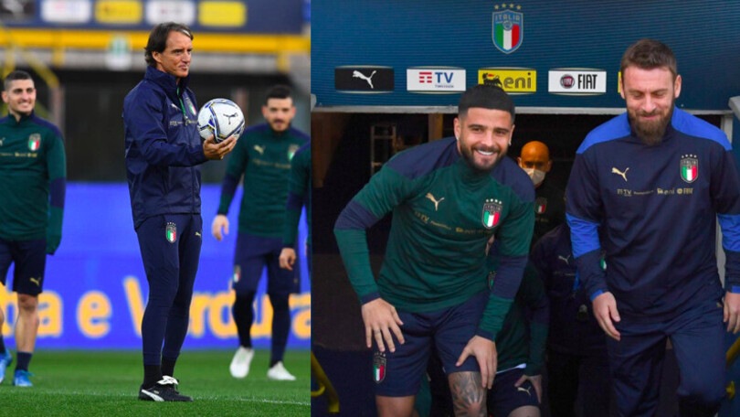 Italia, allenamento al Tardini. Insigne sorride con De Rossi