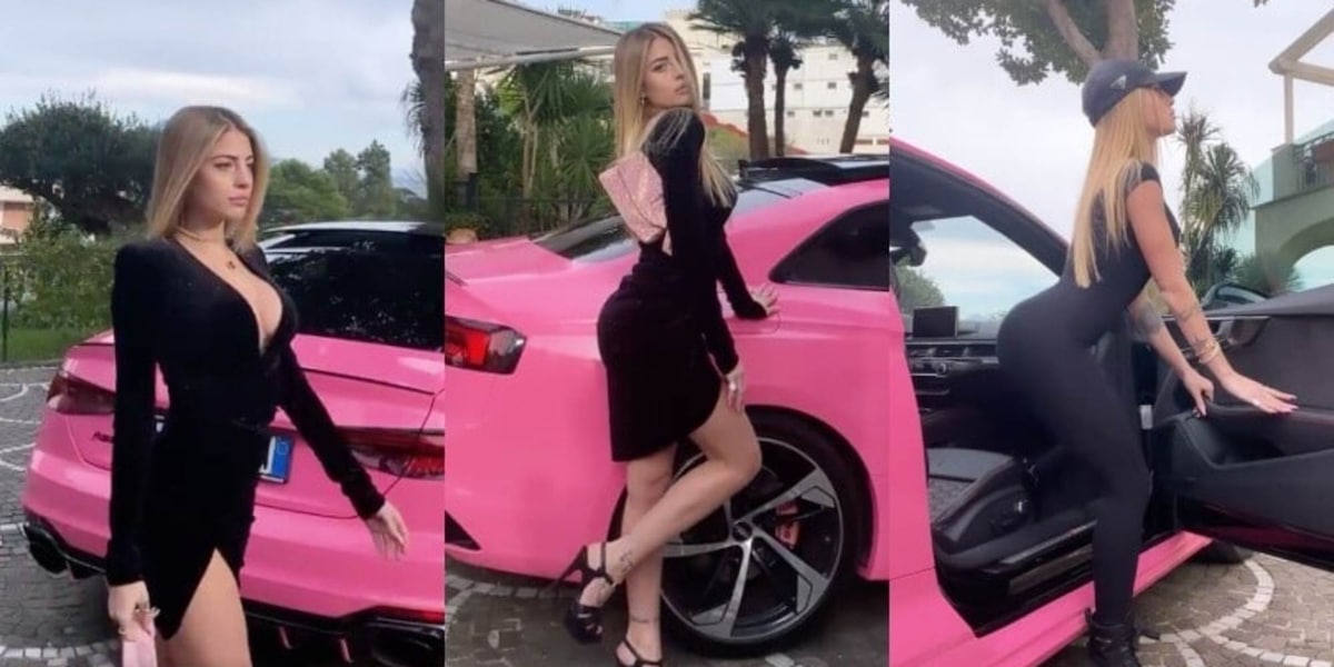 Chiara Nasti con l'Audi fucsia: Lady Zaniolo ipnotizza tutti