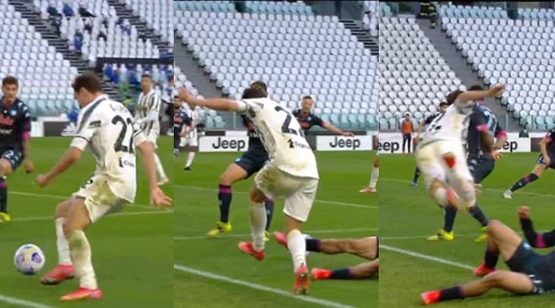 Juve-Napoli: la sequenza del contatto tra Lozano e Chiesa