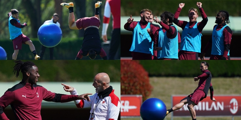Milan, Ibrahimovic e Pioli scatenati in allenamento con la fitball