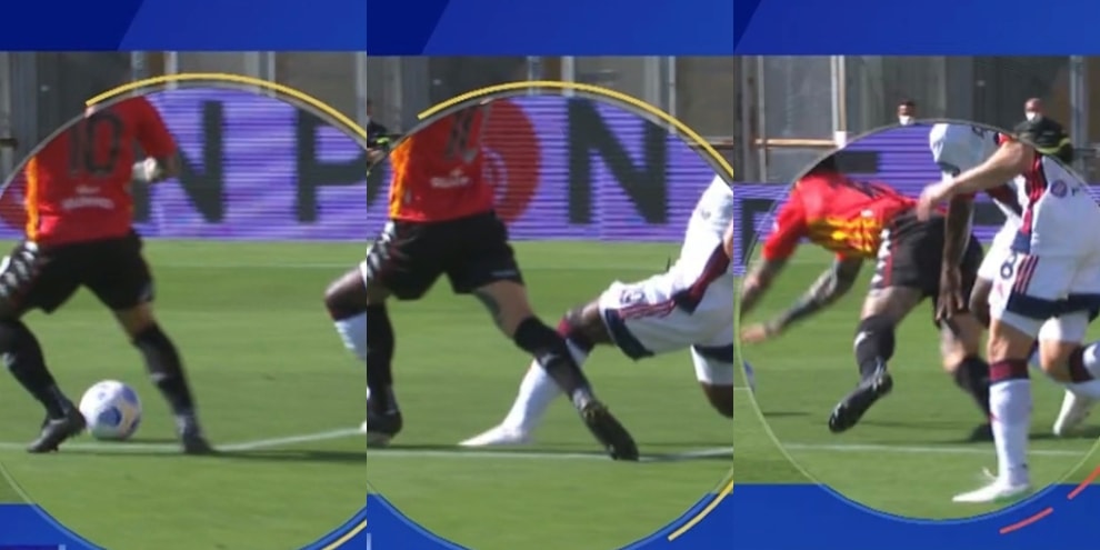 Benevento-Cagliari, la fotosequenza del contatto tra Asamoah e Viola