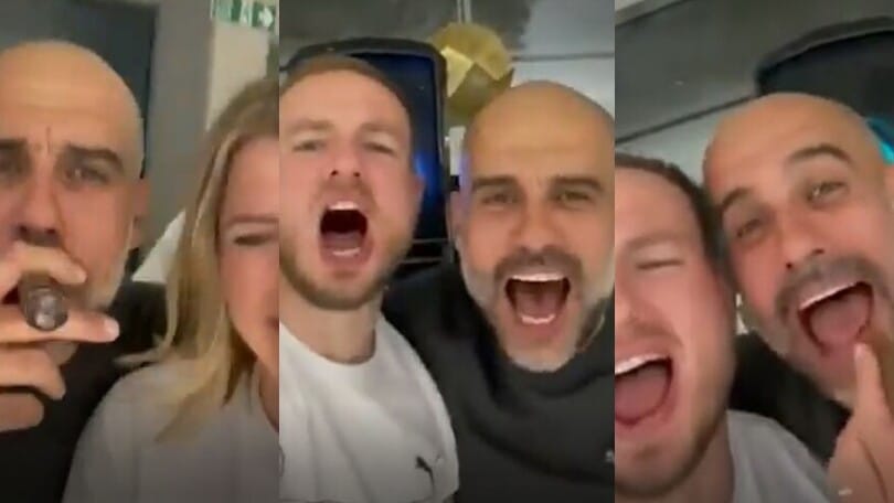 Guardiola festeggia il titolo: fuma un sigaro e canta gli Oasis