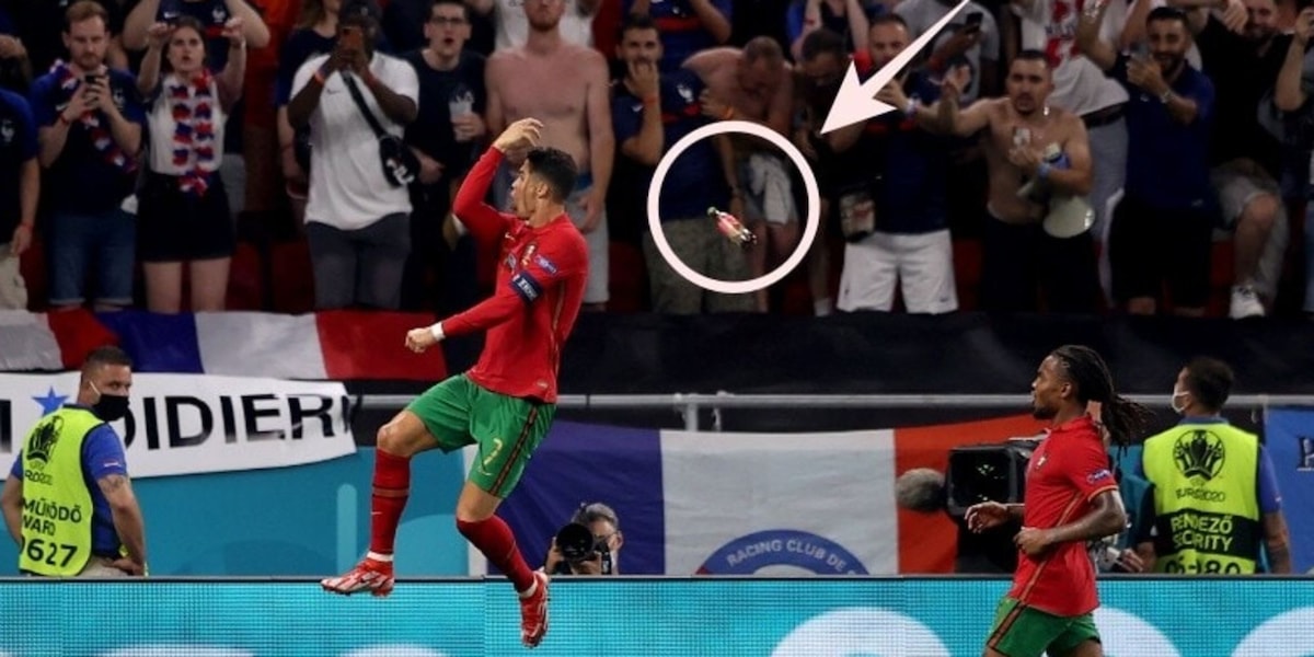 Cristiano Ronaldo e la Coca Cola, ci risiamo: sfiorato da una bottiglia