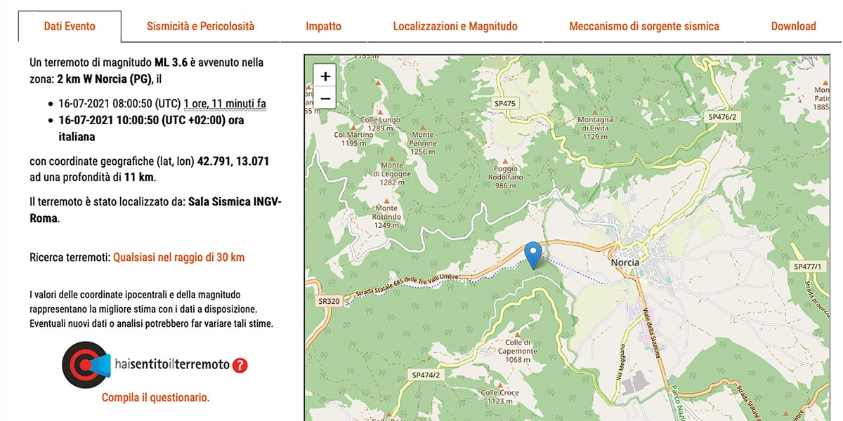 Terremoto a Norcia, segnalate due scosse in mattinata