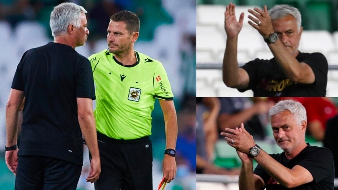 Mourinho espulso: discussione con l’arbitro e applauso polemico