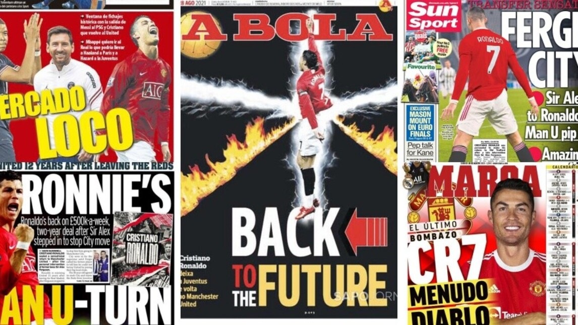 Ronaldo al Manchester United, il "ritorno al futuro" sulle prime pagine