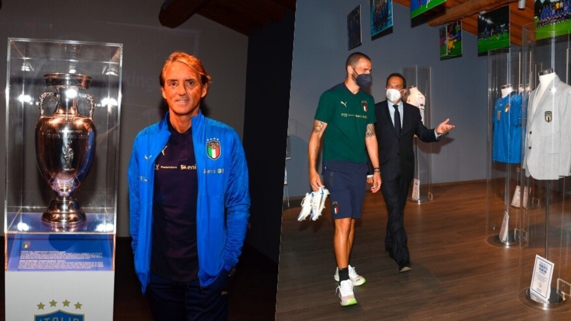 Italia, la coppa dell'Europeo è nel museo: Mancini e Bonucci in tour