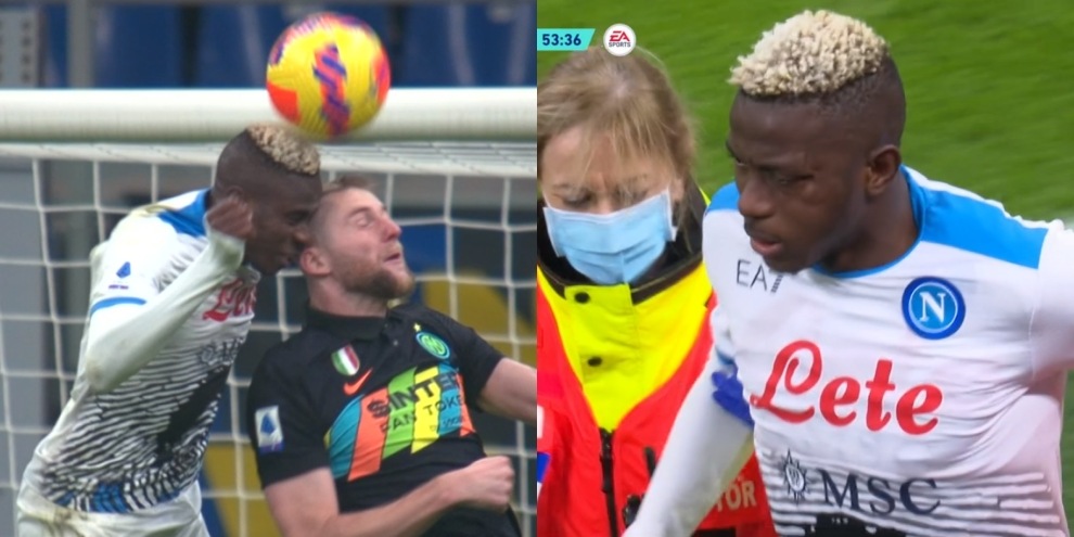 Osimhen, violento scontro in campo con Skriniar: occhio gonfio!