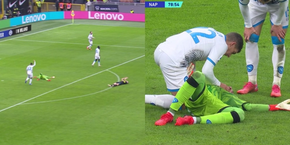 Ospina crolla in campo dopo un terribile scontro con Dzeko: la fotosequenza