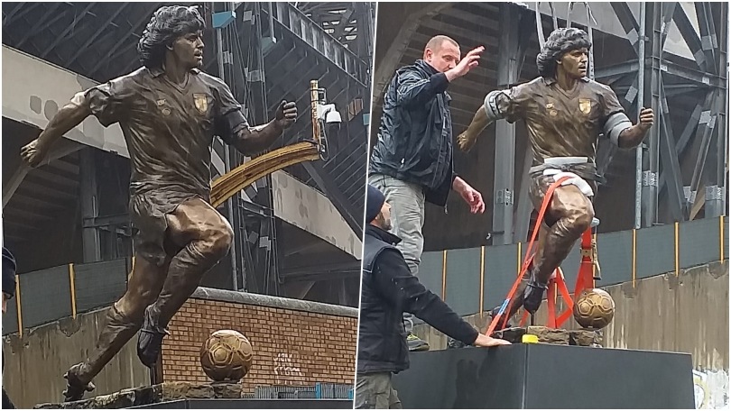 Napoli, la statua di Maradona posizionata davanti allo stadio!