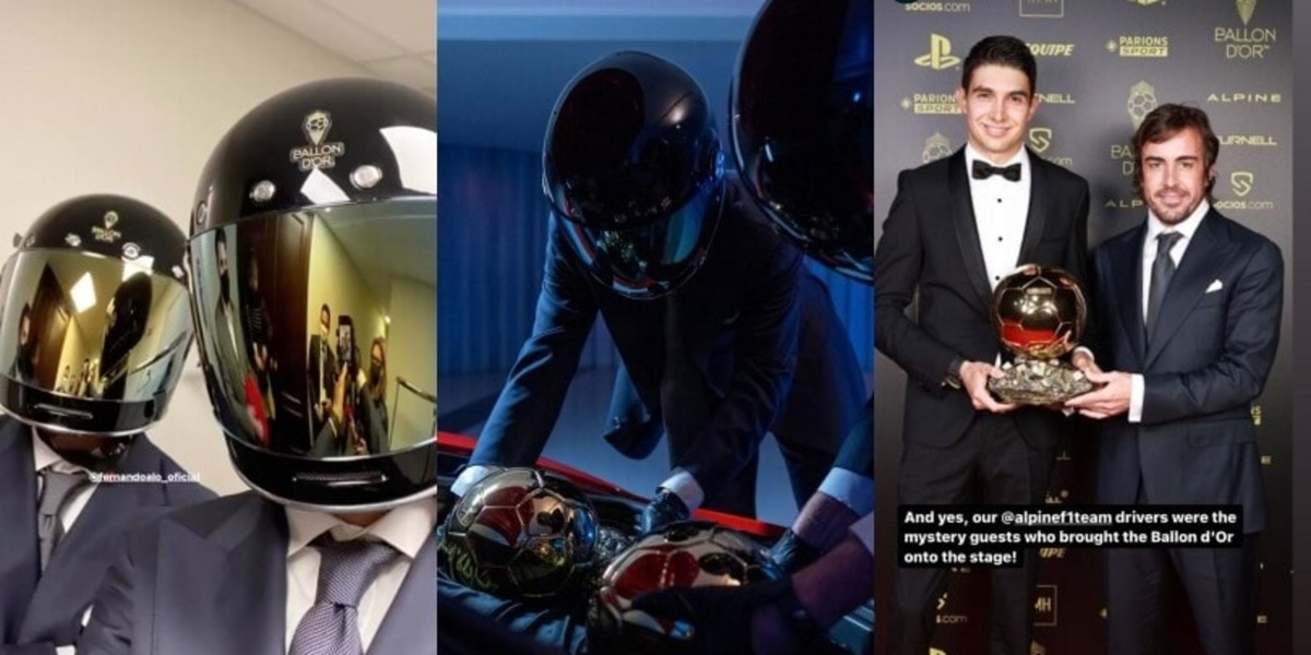Pallone d'Oro 2021, Alonso e Ocon come i Daft Punk: sono loro a portare i trofei sul palco!