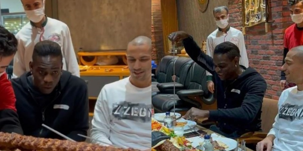 Balotelli e Inler, cena da record alle prese con un... kebab gigante!