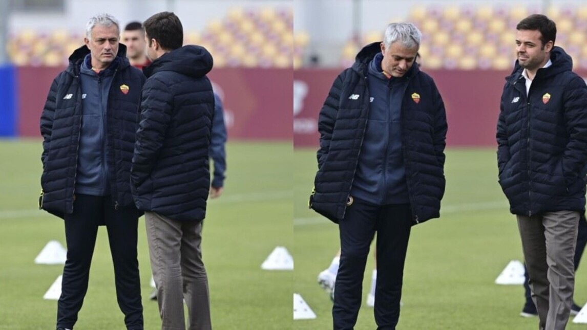 Roma, colloquio Mourinho-Tiago Pinto durante l'allenamento