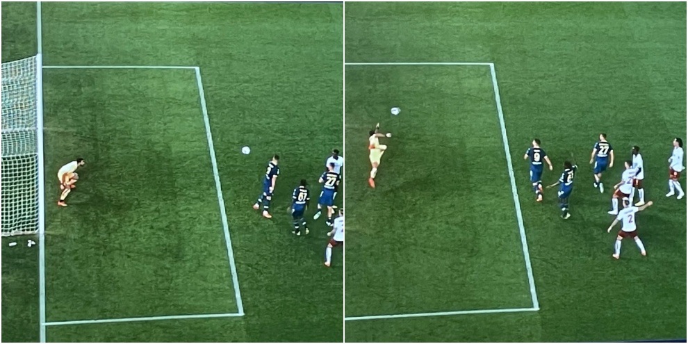 Il gol convalidato a Dawidowicz: la Roma protesta