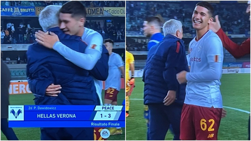 Mourinho e Volpato, il tenero abbraccio alla fine della partita