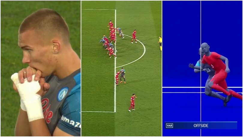 Il Var toglie il gol a Ostigard contro il Liverpool: il gesto del difensore del Napoli diventa virale