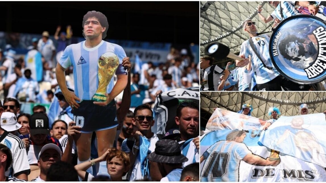 Maradona è ovunque tra i tifosi dell'Argentina in festa per la gara con l'Arabia