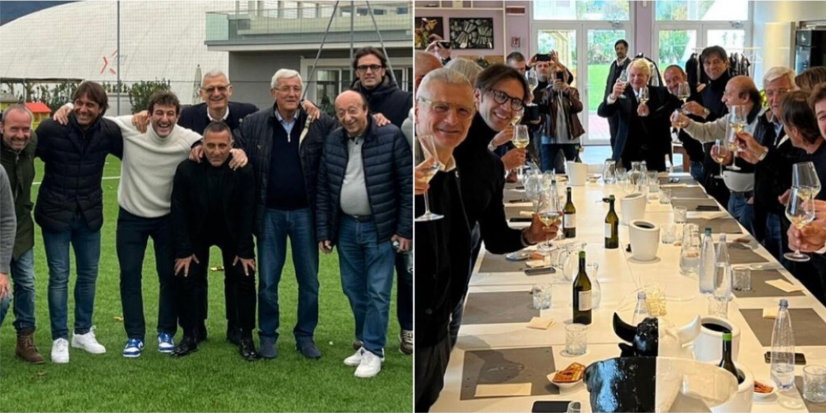 Juve, Lippi e Conte brindano con Moggi: la foto dell'incontro virale sui social
