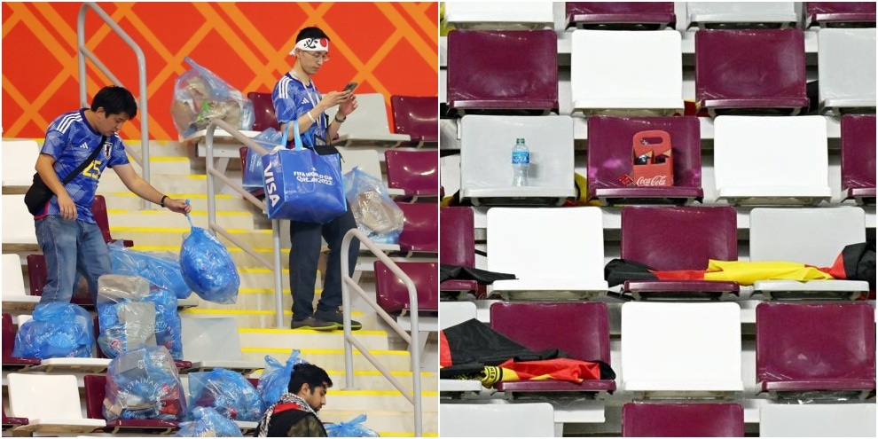 I giapponesi puliscono lo stadio: il paragone con i tedeschi fa indignare i social