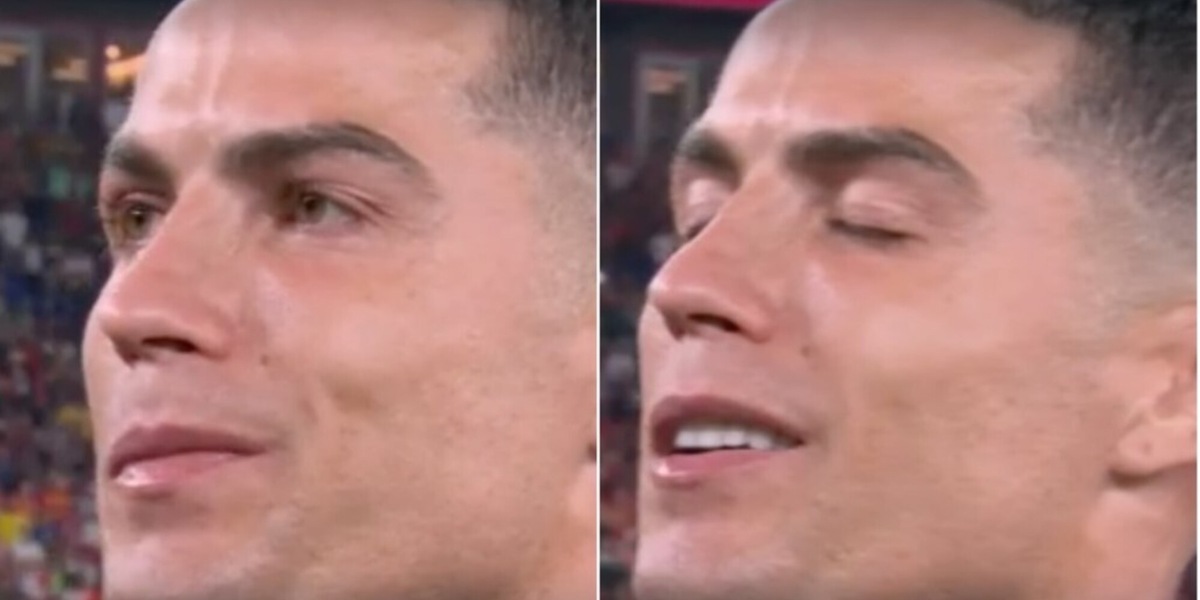 Ronaldo commosso durante l'inno del Portogallo: lacrime trattenute a stento