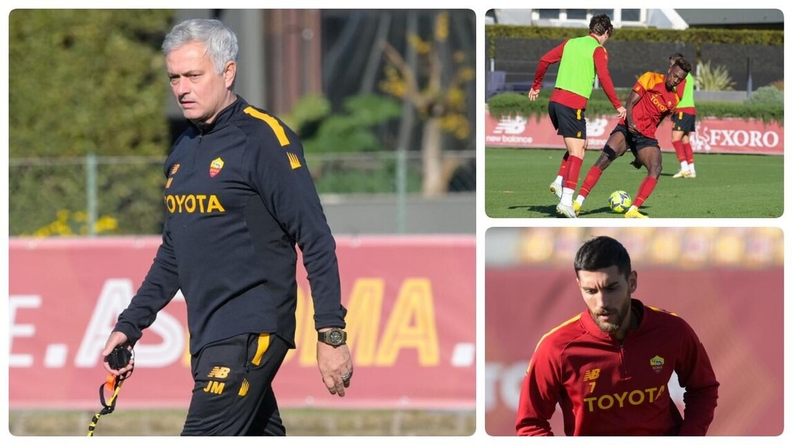 Roma, duro lavoro a Trigoria sotto gli occhi di Mourinho