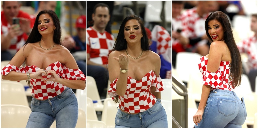 La sexy Ivana Knoll scatenata allo stadio per fare il tifo per la Croazia