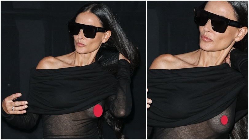 Demi Moore, incidente sexy a Parigi: il vestito è troppo trasparente, spunta il seno!
