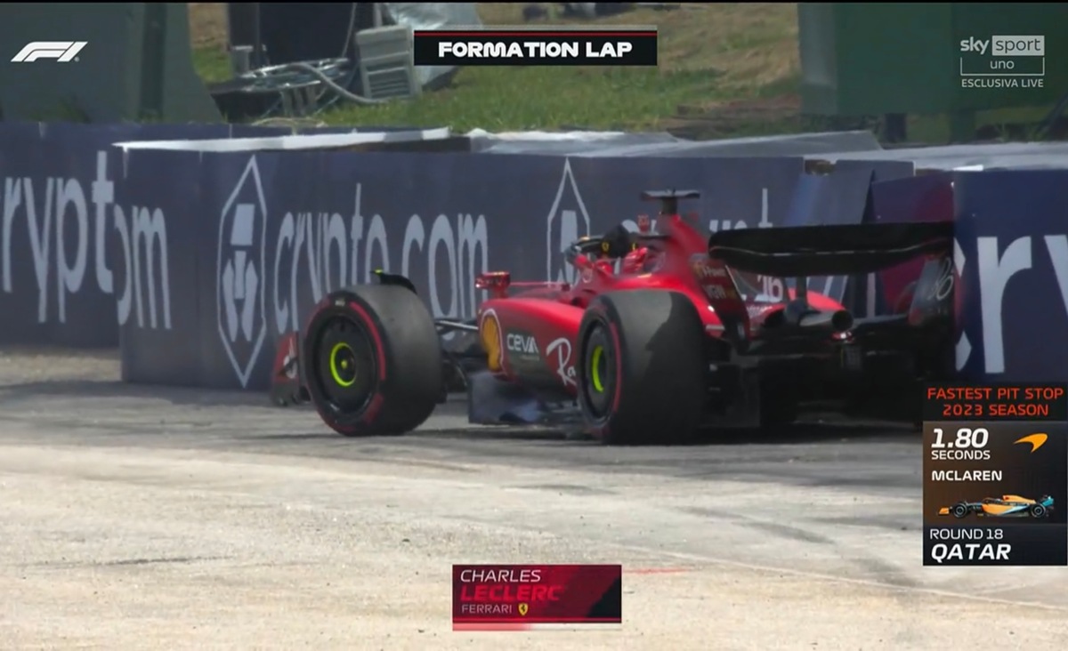 Leclerc finisce contro il muro nel Gp del Brasile: Ferrari fuori nel giro di ricognizione!