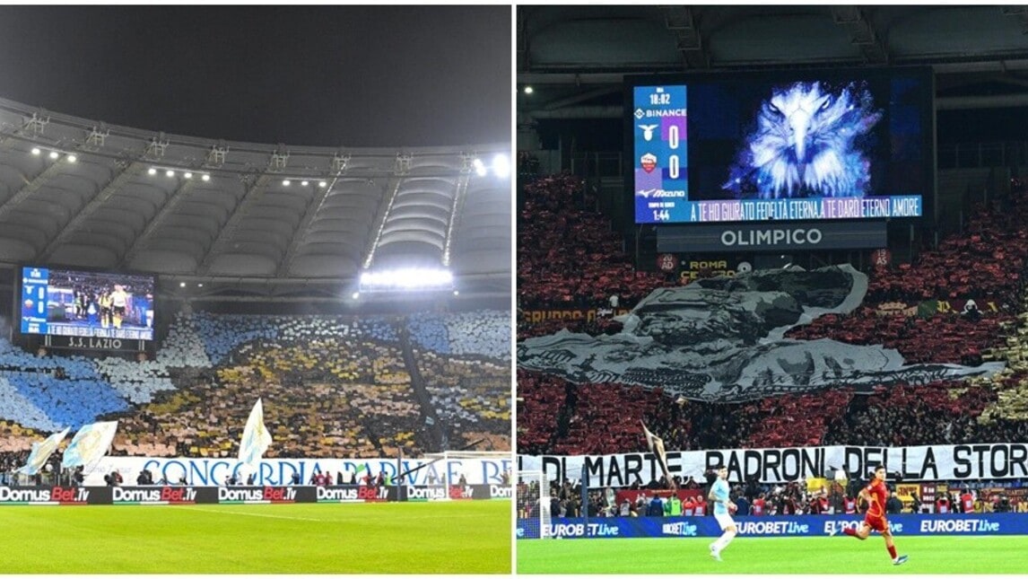 Lazio-Roma, le coreografie del derby: brividi all'Olimpico