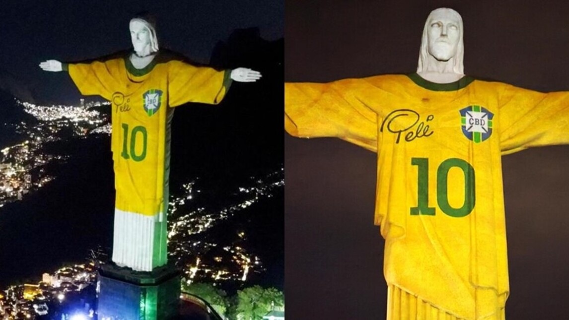 Pelé, omaggio da brividi: il Cristo Redentore "indossa" la maglia di O'Rey