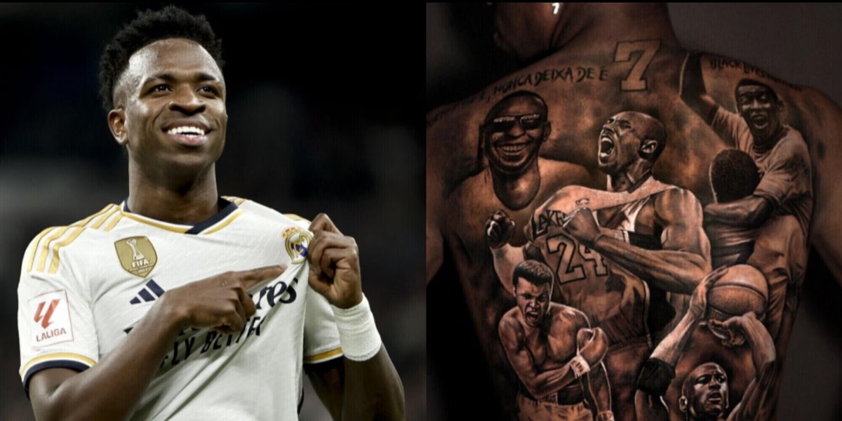Polemica Vinicius: nel tatuaggio con Alì, Pelè, Jordan e Bryant c'è un errore
