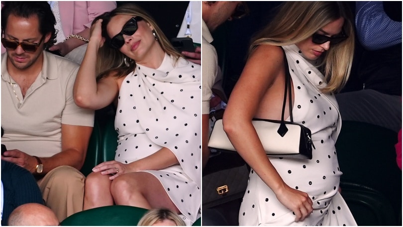 Margot Robbie incinta: sugli spalti con il marito per Musetti-Djokovic