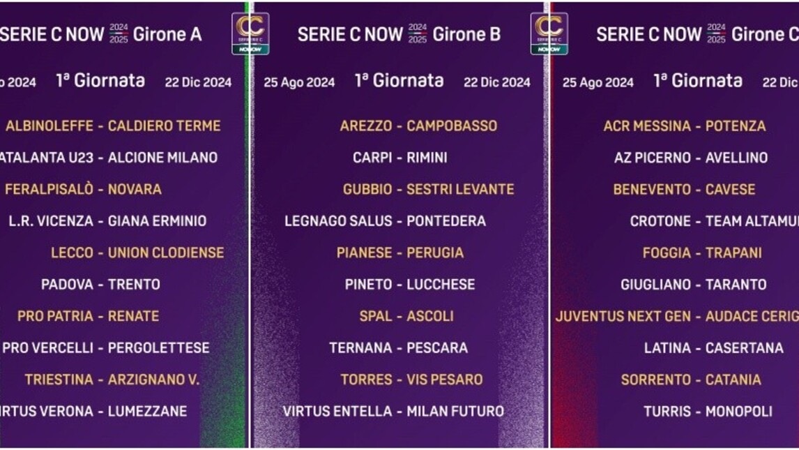 Calendario Serie C 2024-2025: tutte le partite giornata per giornata