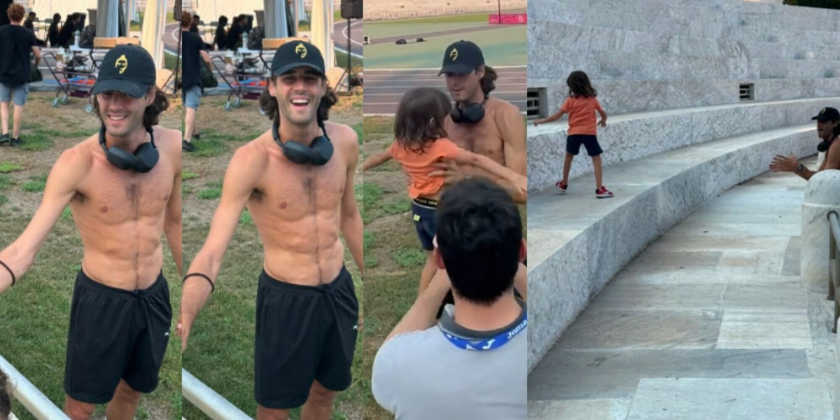 Tamberi salta con un piccolo tifoso durante l'allenamento: le immagini a sorpresa