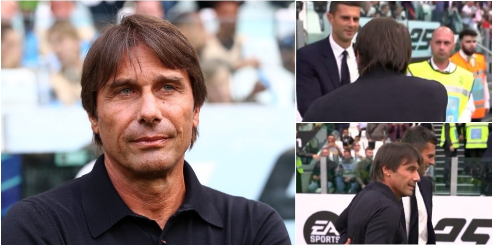 Conte torna allo Stadium: la reazione e l'abbraccio con Thiago Motta