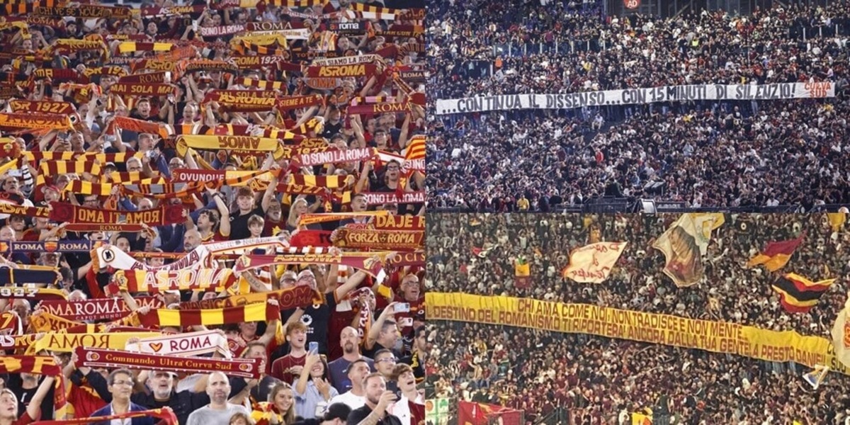 Roma-Athletic Bilbao, spettacolo e contestazione sugli spalti: le foto degli striscioni