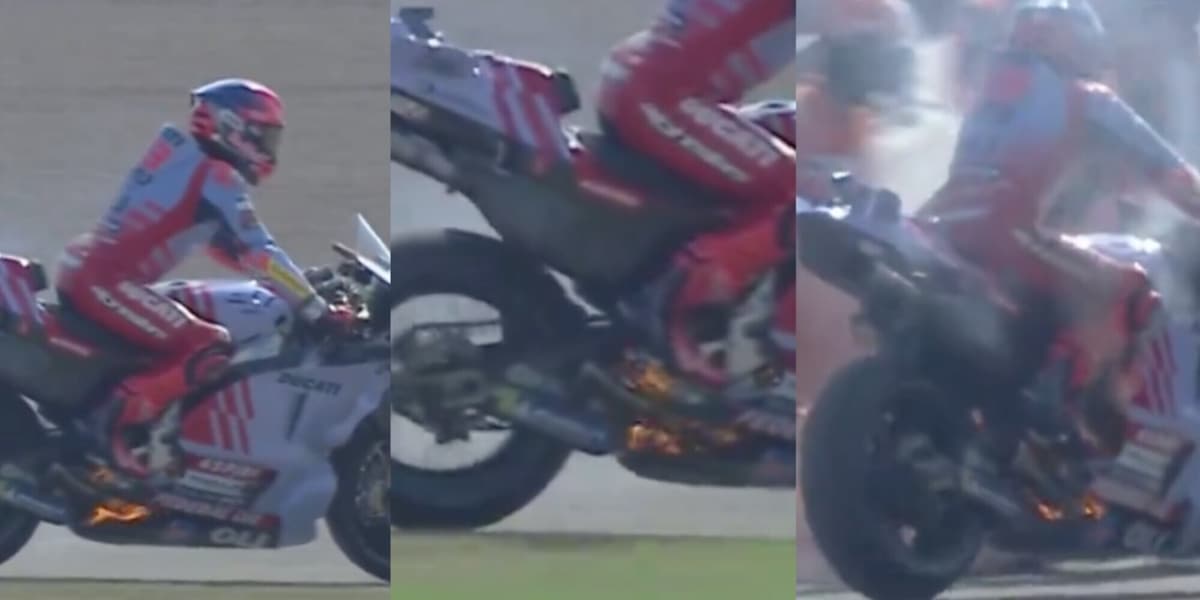 Paura per Marquez nella MotoGp: moto in fiamme